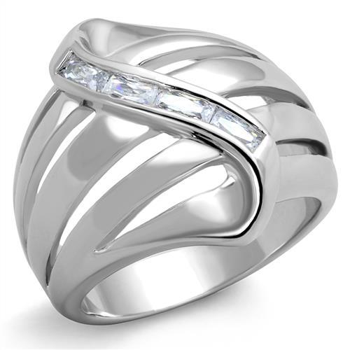 3W1077 - Rhodium Brass Ring with AAA Grade CZ  in Clear-0