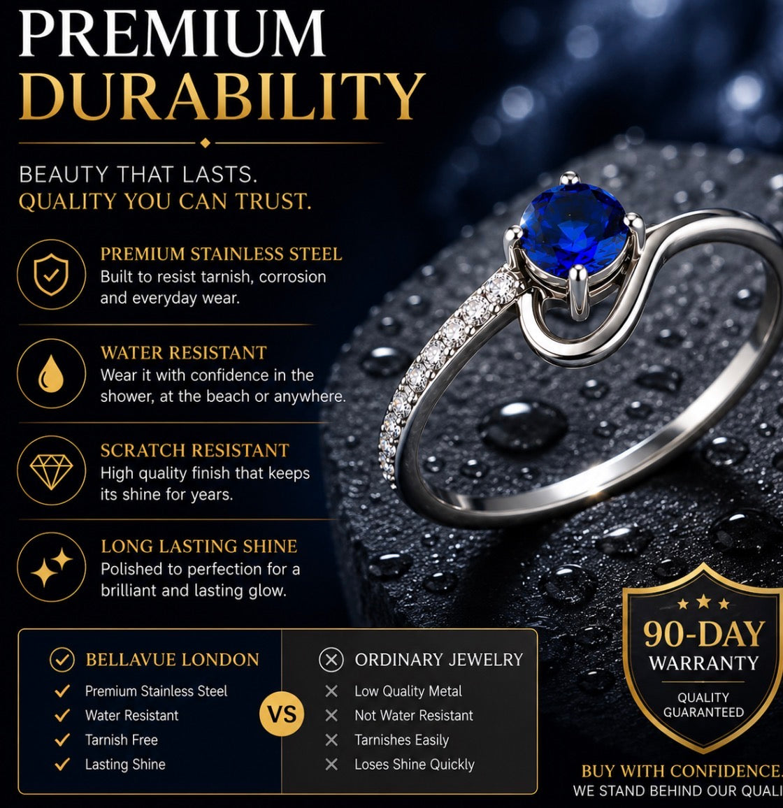 DA114 - High polished (no plating) Stainless Steel Ring with AAA Grade CZ  in London Blue