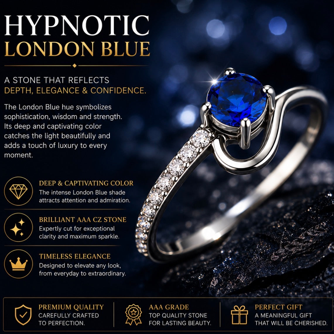 DA114 - High polished (no plating) Stainless Steel Ring with AAA Grade CZ  in London Blue