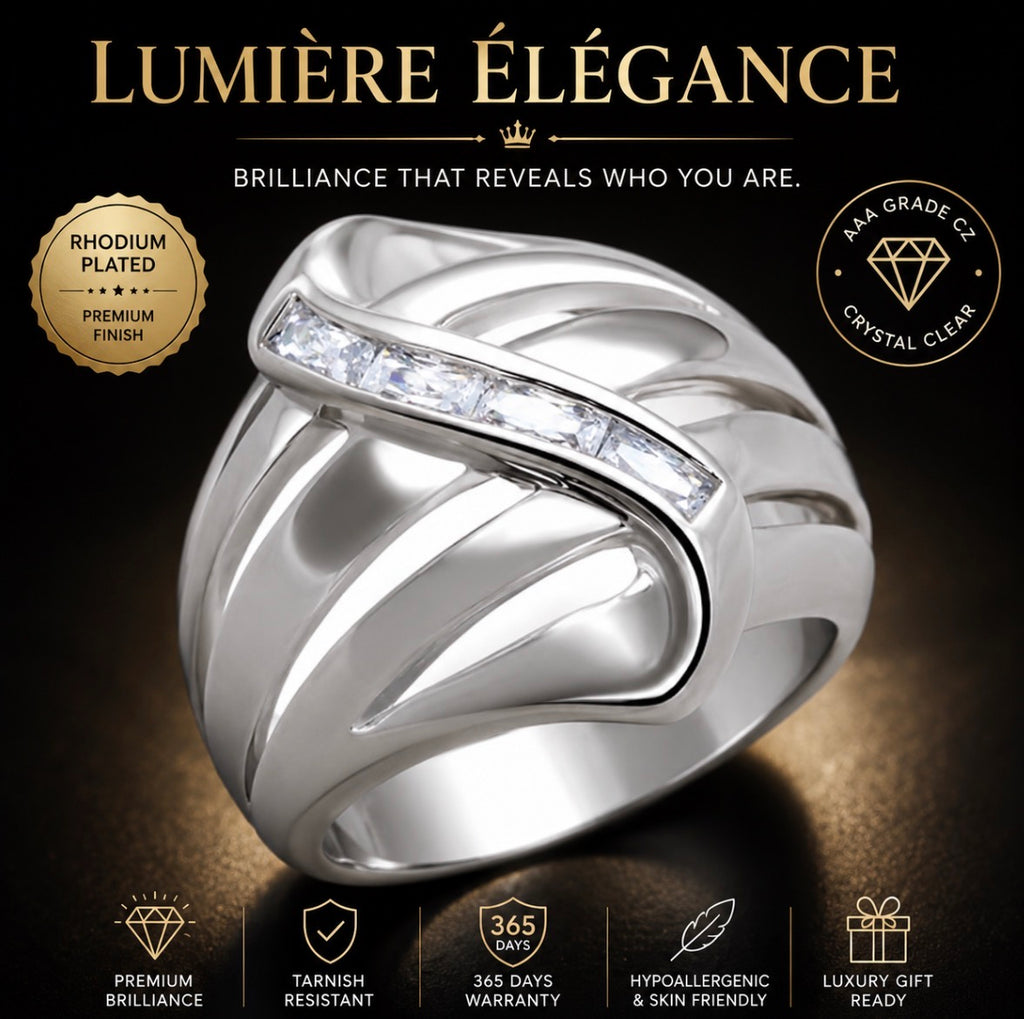 3W1077 - Rhodium Brass Ring with AAA Grade CZ  in Clear