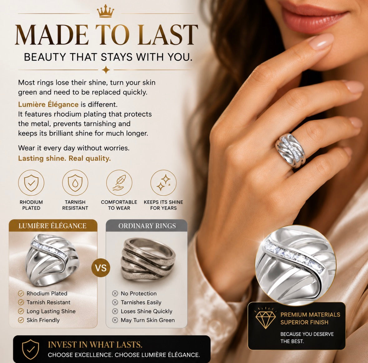 3W1077 - Rhodium Brass Ring with AAA Grade CZ  in Clear