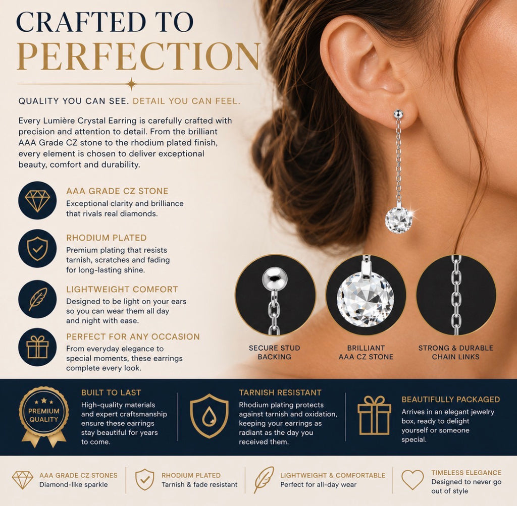 3W082 - Rhodium Brass Earrings with AAA Grade CZ  in Clear
