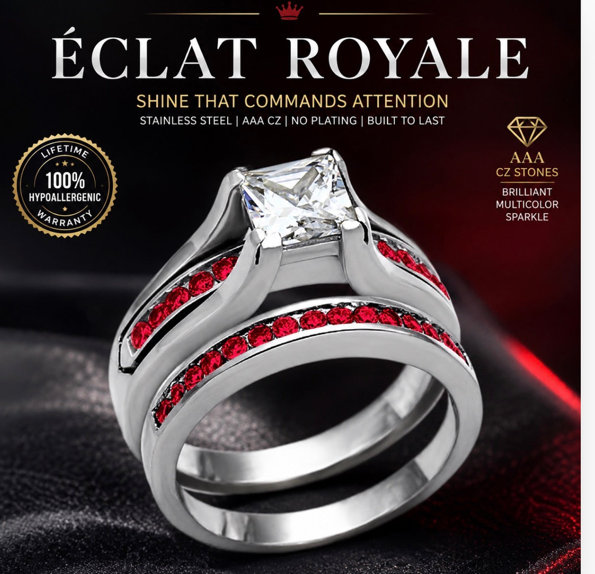 LOA1362 - High polished (no plating) Stainless Steel Ring with AAA Grade CZ  in Multi Color