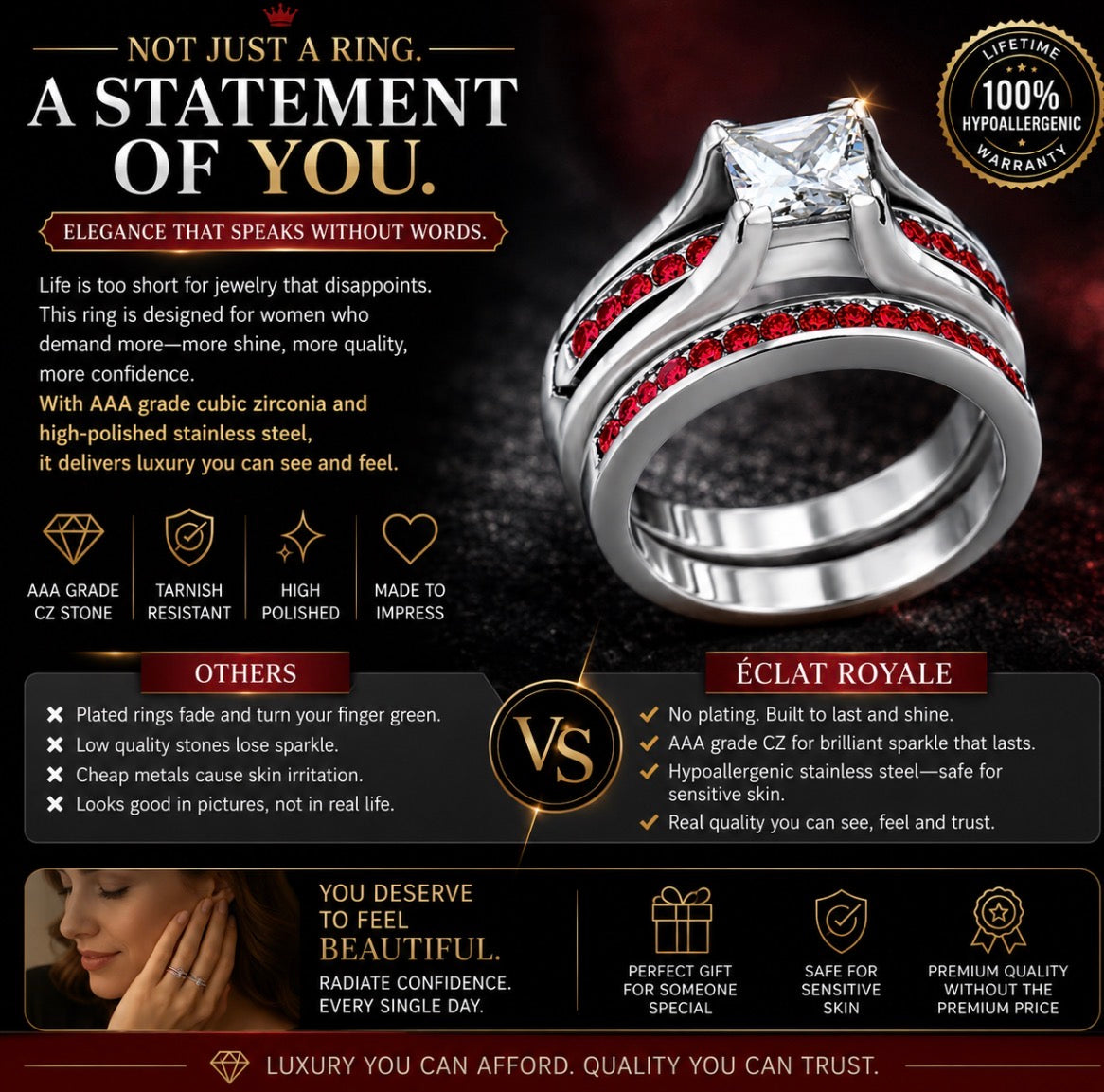 LOA1362 - High polished (no plating) Stainless Steel Ring with AAA Grade CZ  in Multi Color