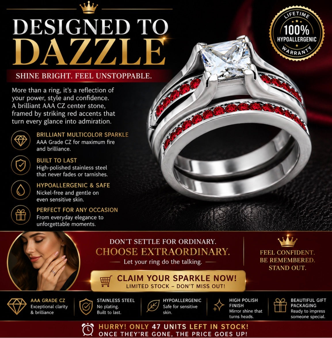 LOA1362 - High polished (no plating) Stainless Steel Ring with AAA Grade CZ  in Multi Color