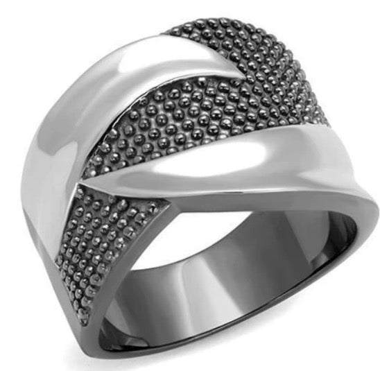 TK2700 - Two Tone IP Light Black (IP Gun) Stainless Steel Ring with No Stone
