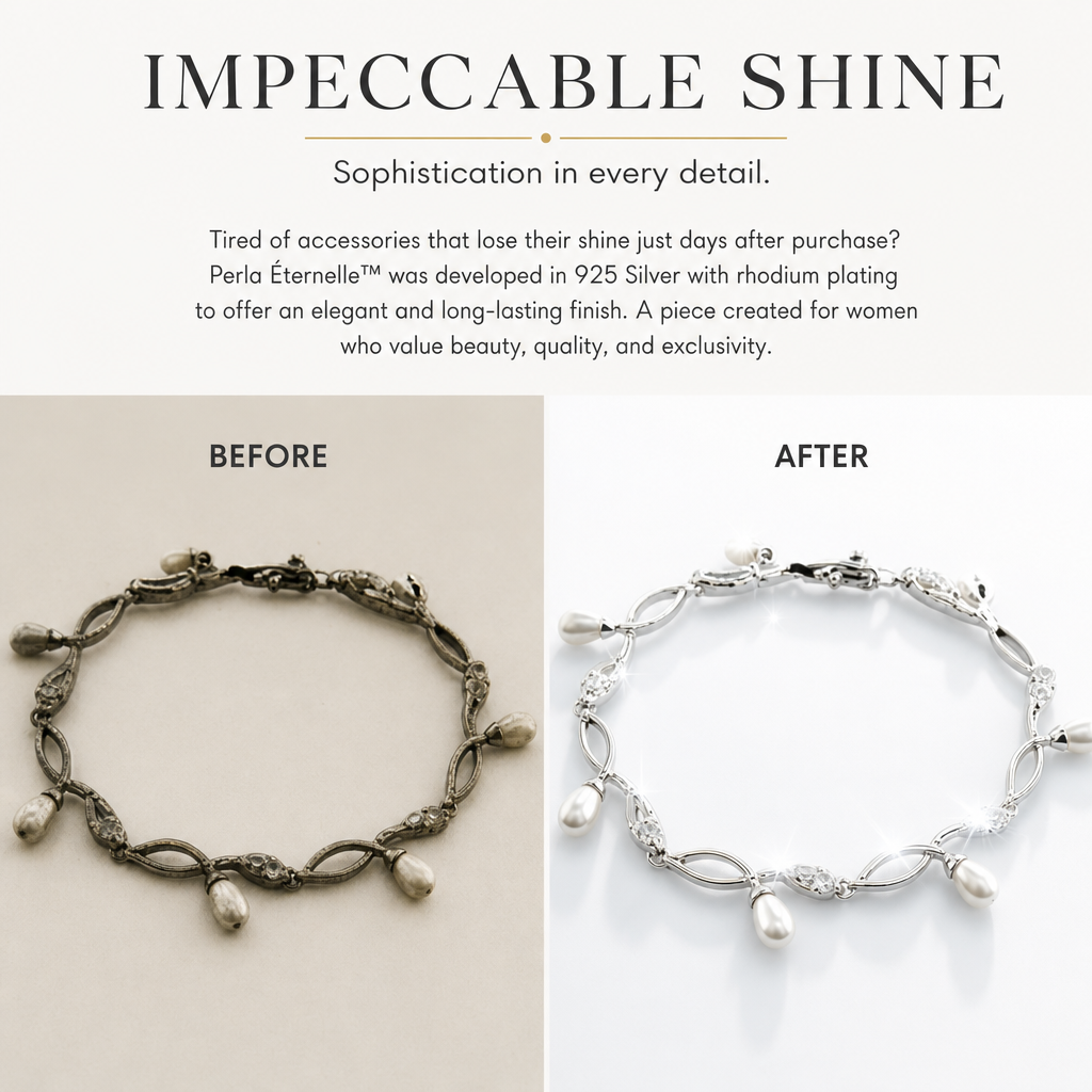 LOA542 - Rhodium 925 Sterling Silver Bracelet with Synthetic Pearl in White