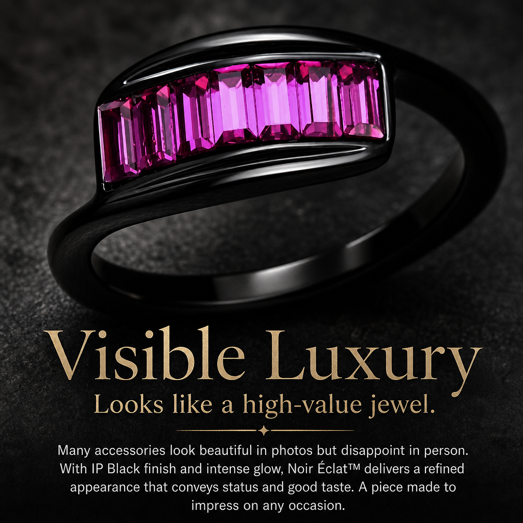 TK1664 - IP Black(Ion Plating) Stainless Steel Ring with Top Grade Crystal  in Fuchsia