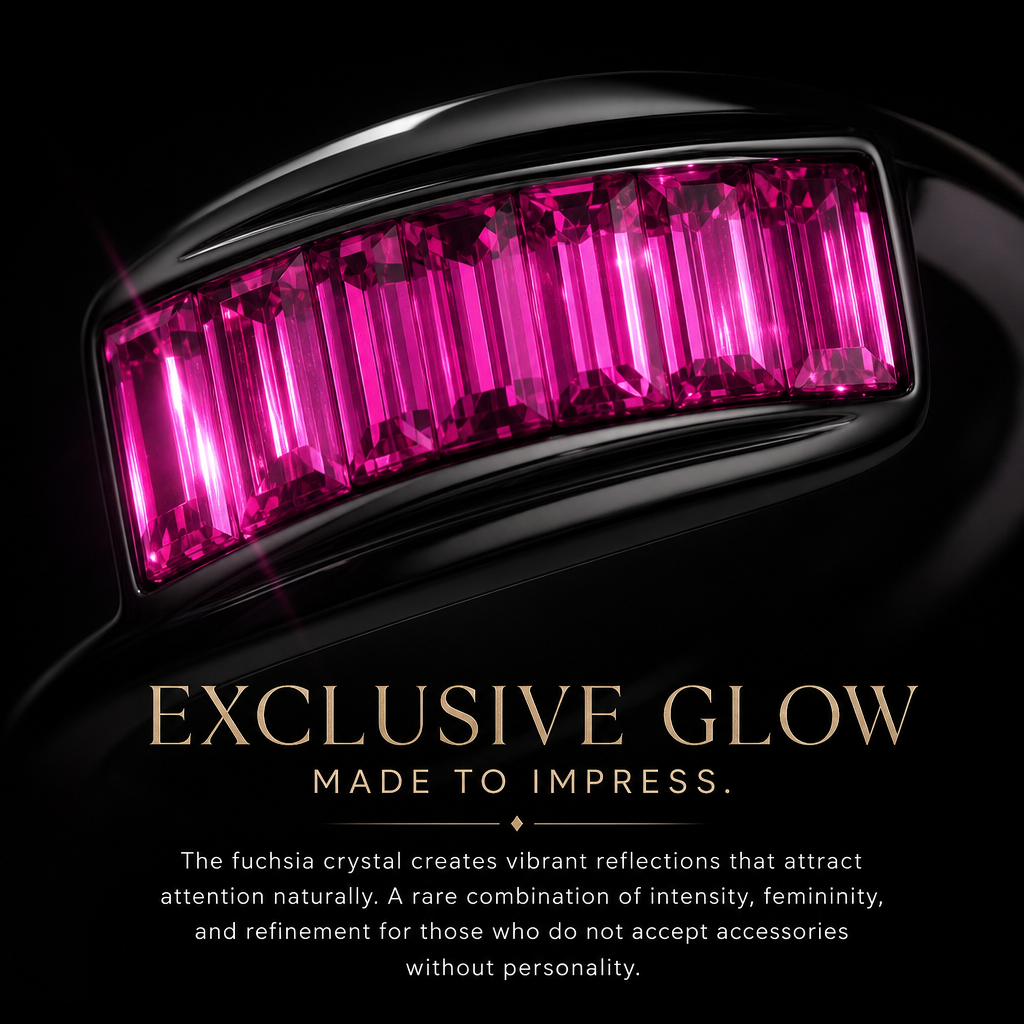 TK1664 - IP Black(Ion Plating) Stainless Steel Ring with Top Grade Crystal  in Fuchsia