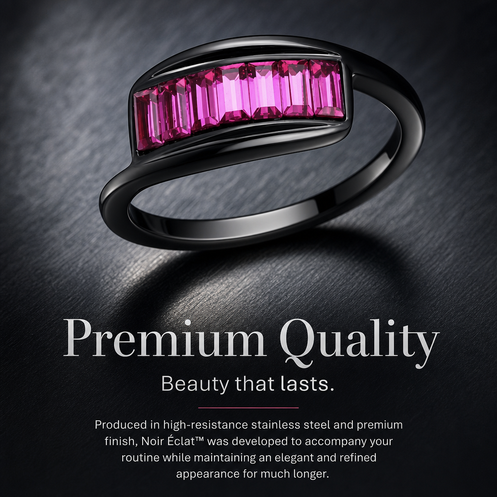 TK1664 - IP Black(Ion Plating) Stainless Steel Ring with Top Grade Crystal  in Fuchsia