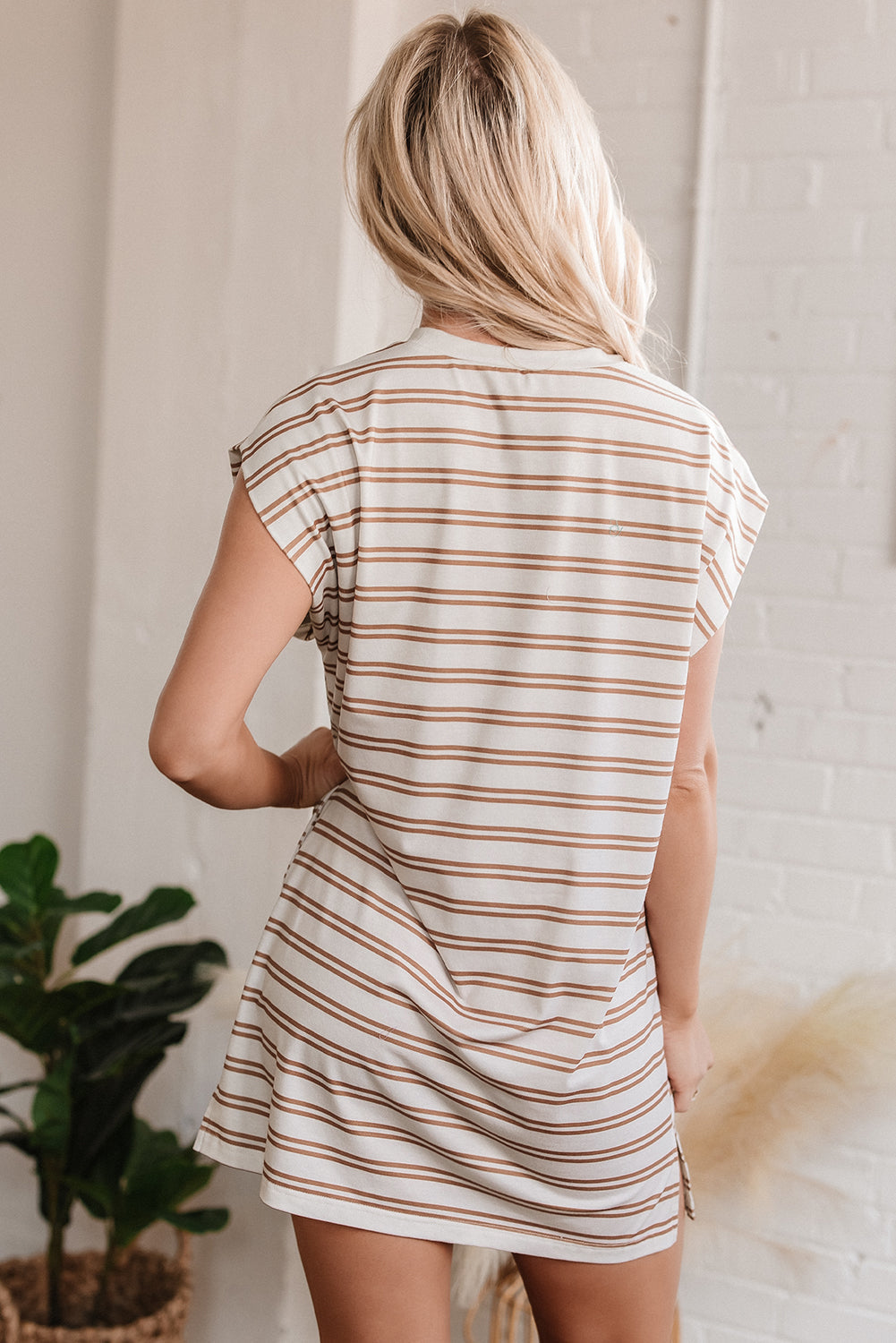 Lilian Stripe Casual Pocketed Mini Dress-1